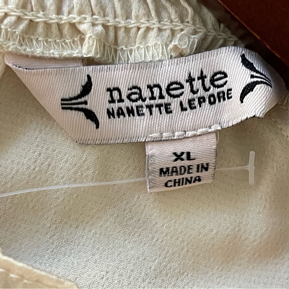 Nanette Lepore satin smocked neck and chest balloons sleeves beige XL NWT - Picture 10 of 13